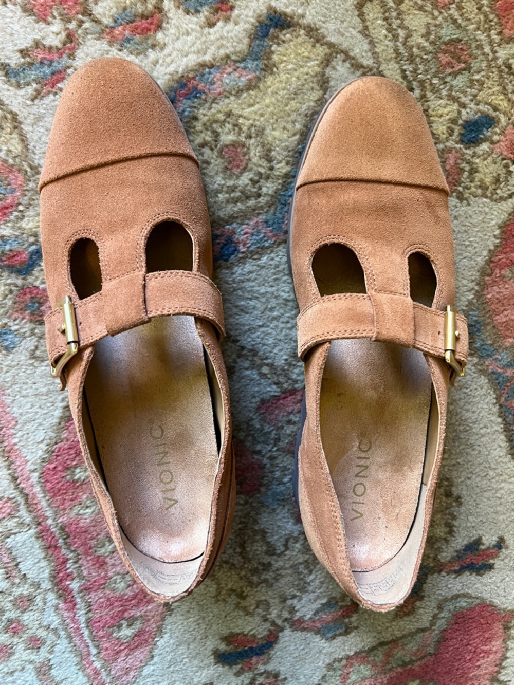 Vionic Women's Suede Mary Jane T-Straps Flats - Brown
